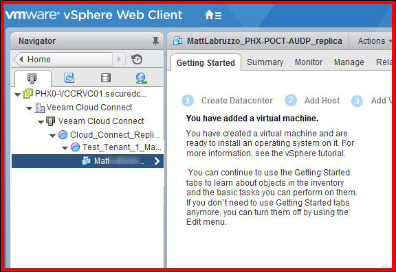 Working in VMware vSphere web client.