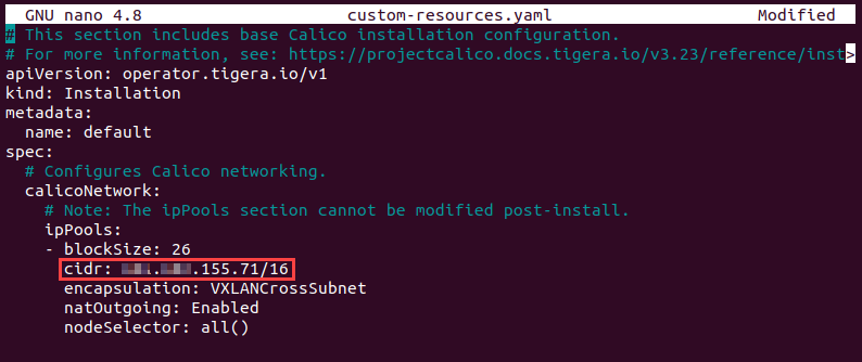 Editing the custom-resources YAML file.