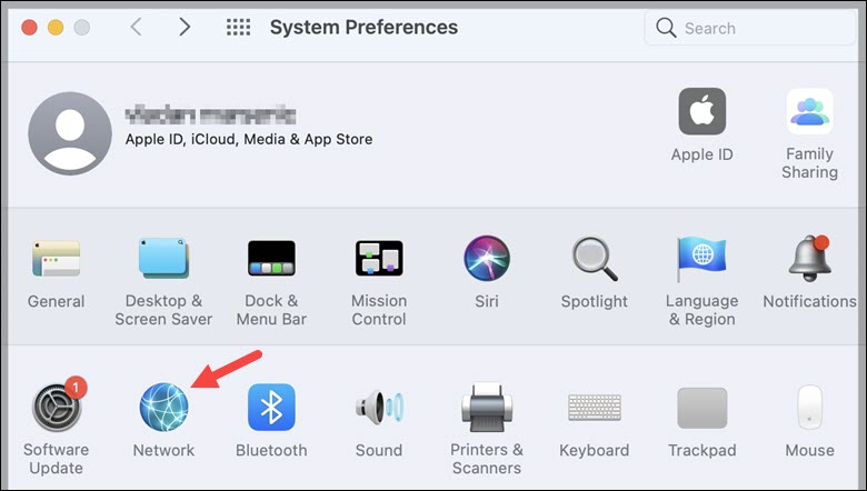 Opening Network settings in macOS.