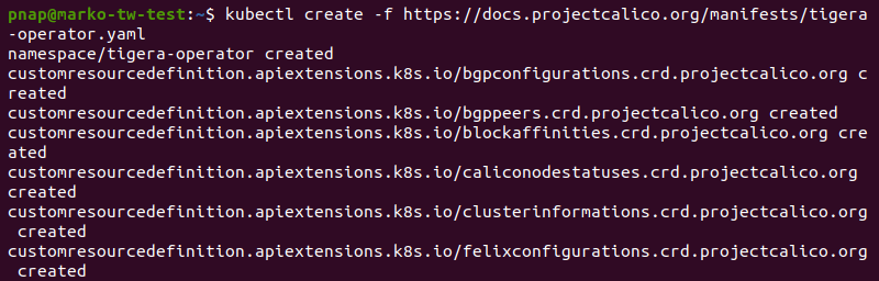 Installing Calico operator on a Kubernetes cluster using kubectl.