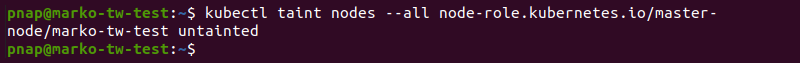 Removing node taints with kubectl.