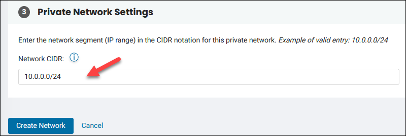 Private network settings in BMC portal when creating a network. 