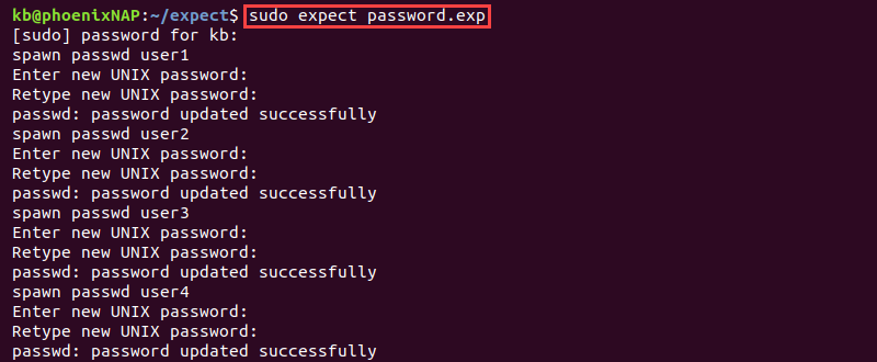 sudo expect passwd.exp multiuser terminal output