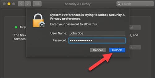 Unlock preference pane on Mac.