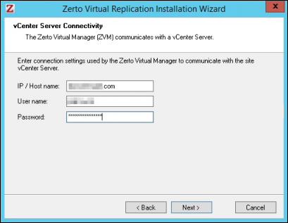 Setting up the Zerto vCenter Server. 