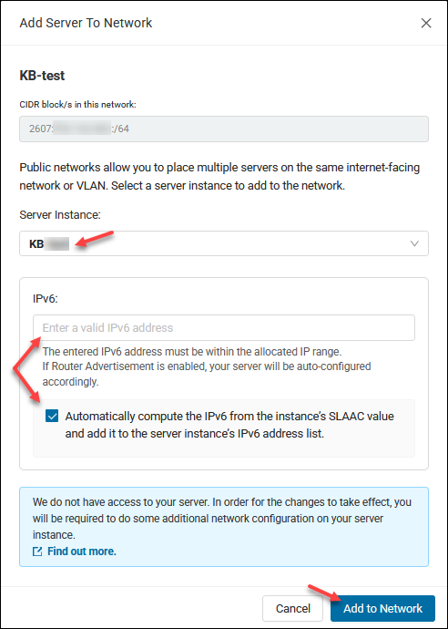 Add server to network IPv6
