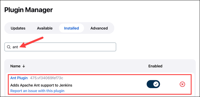 Manage Jenkins plugin installed search