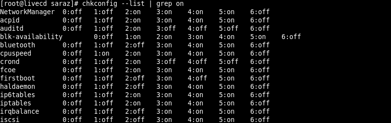 The chkconfig --list grep on Command Terminal Output