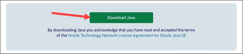 Location of the Download Java button for starting the installer download.