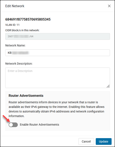 Edit network router advertisement off