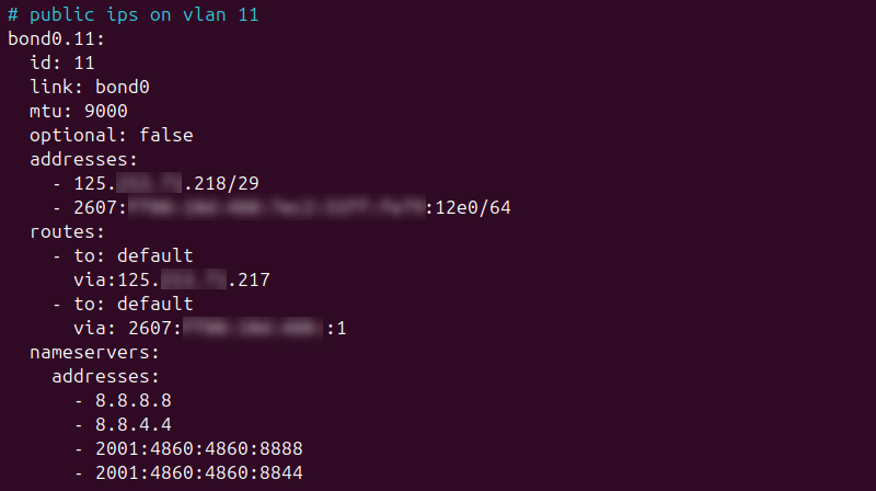 Edited network config file dual stack