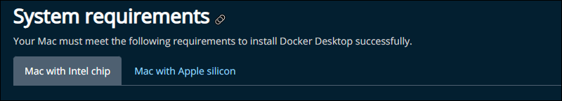 Install Docker on Mac - choose which chip you have.