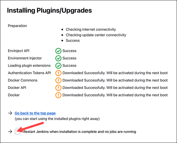 Jenkins plugin restart after installation