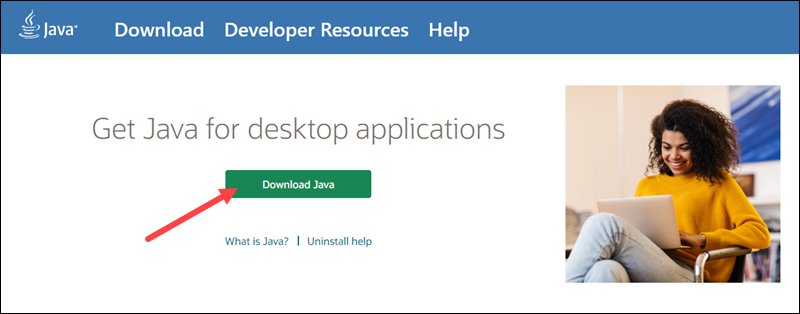 The Download Java button location on Java's main page.