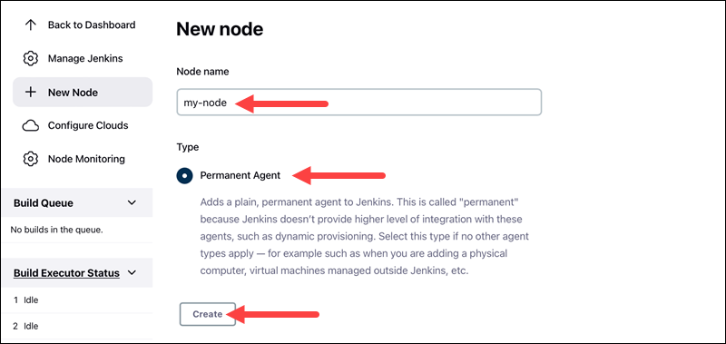 New node options Jenkins