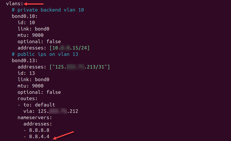 Network interface configuration file in the terminal. 