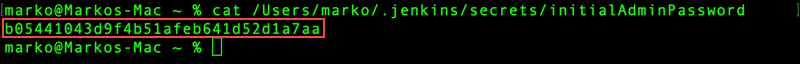 Obtaining the administrator password after Jenkins installation.
