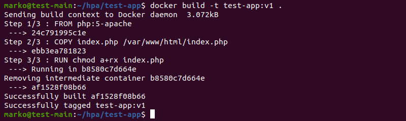 Building a Docker image using the docker build command.