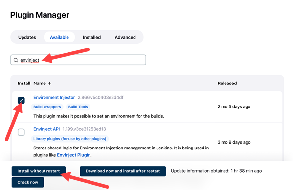 Search and install the Environment Injector plugin