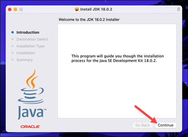 The introductory screen of the JDK installer.