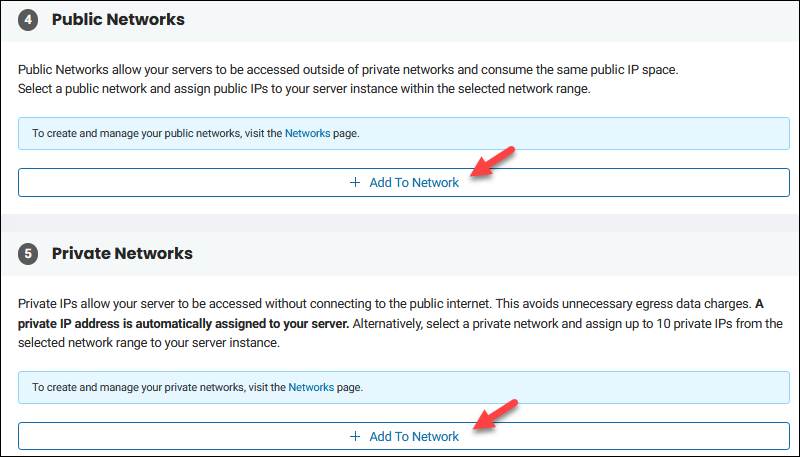Select a private or public network when deploying a server. 