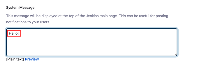 Jenkins configuration system message