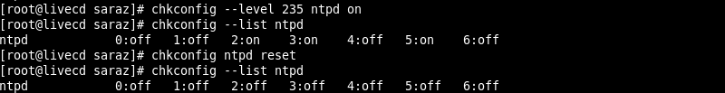 The chkconfig ntpd reset Command Terminal Output