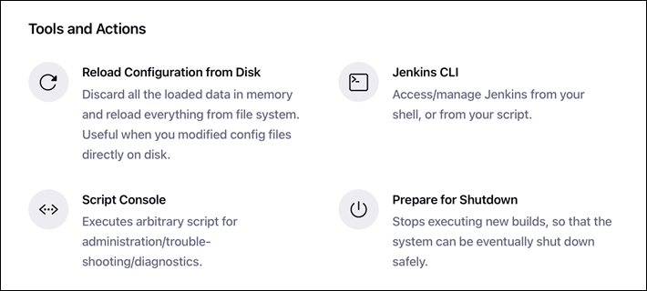 Jenkins management tools and actions