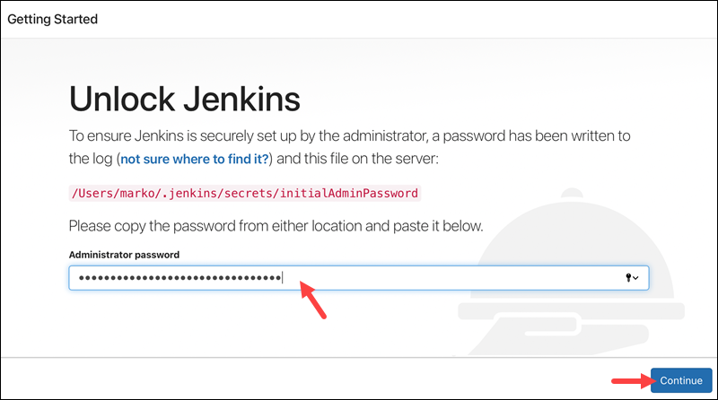 Unlocking Jenkins using the administrator password.