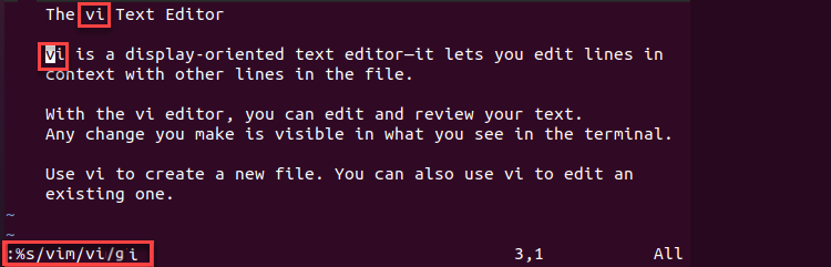 Vim Substitute Command With the i Tag Terminal Output