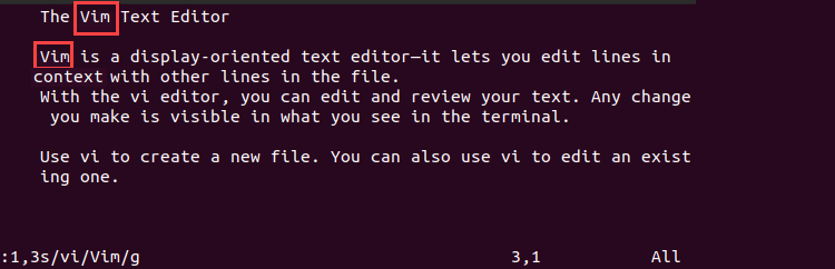Vim the Substitute Command With Line Numbers Separated by a Comma Terminal Output