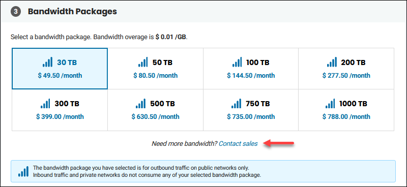 BMC Portal bandwidth package selection