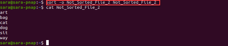 sort Command Not_sorted_file_2 Terminal Output