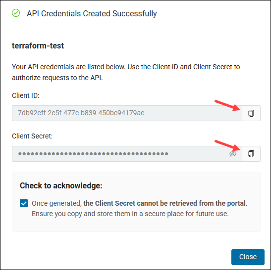 Copying the API credentials.