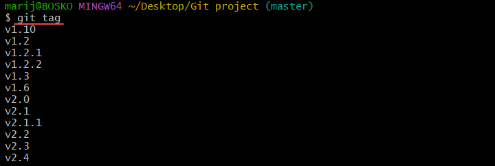 List all existing Git tags.