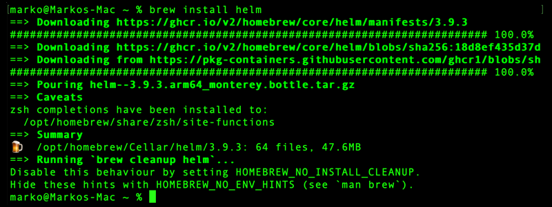 Installing Helm with Homebrew.