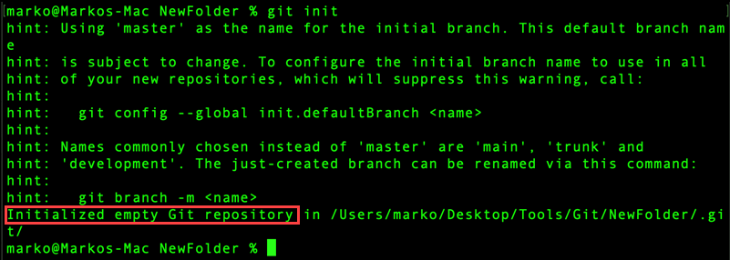 Initializing an empty Git repository.