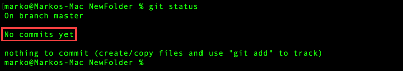 The git status command in an empty folder.