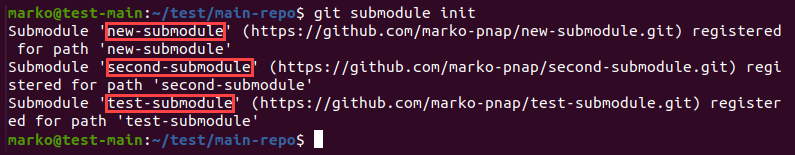 Initializing a submodule in Git.