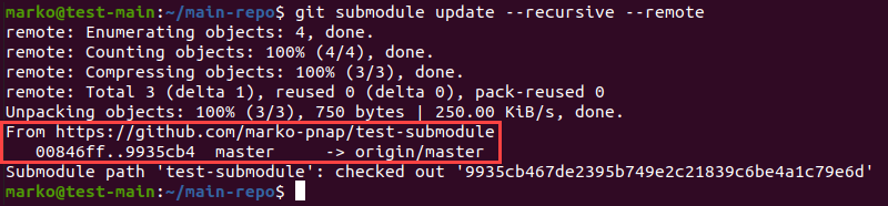 Updating submodules using the remote flag.