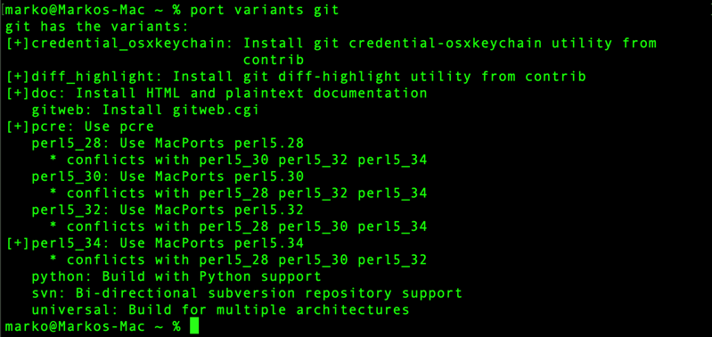 Searching Git variants with MacPorts on Mac.