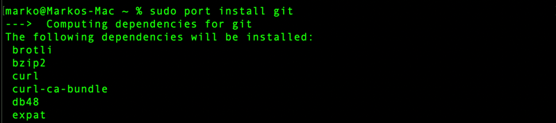 Installing Git with MacPorts on Mac.