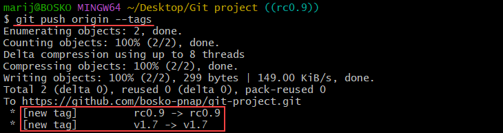 Pushing all git tags to a remote repository.