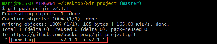 Pushing a single Git tag to remote repo.