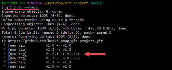 Pushing Git tags to the remote repository.