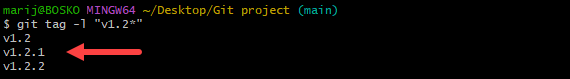 Listing only specific Git tags.