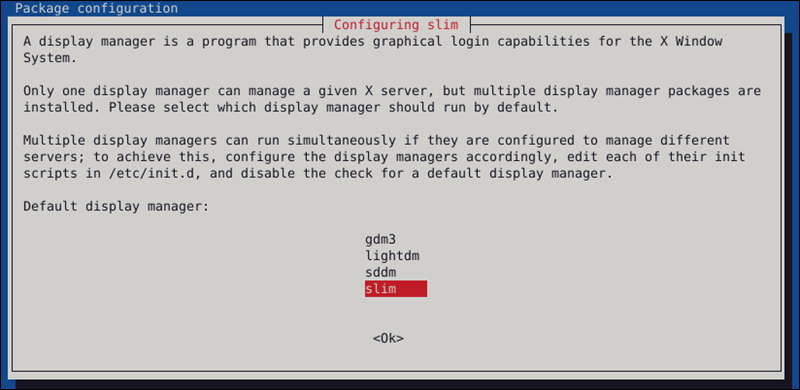 Selecting slim as a display manager.