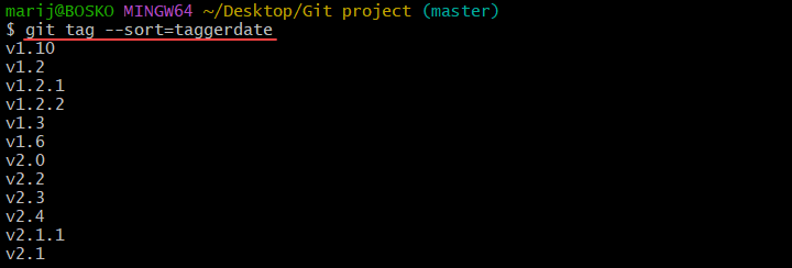 Sorting Git tags by creation date.