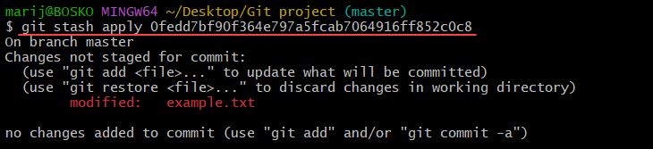 Applying a deleted Git stash changes.