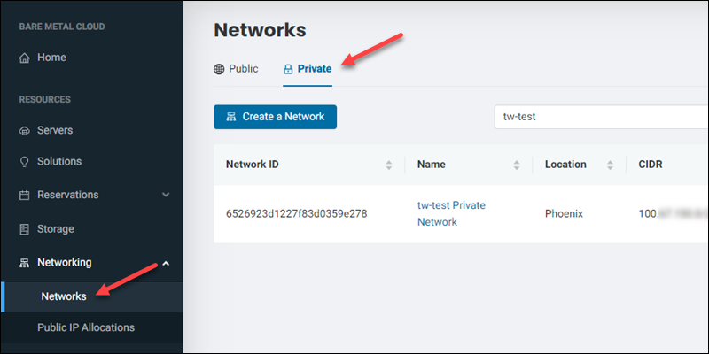 BMC Networks page private network list